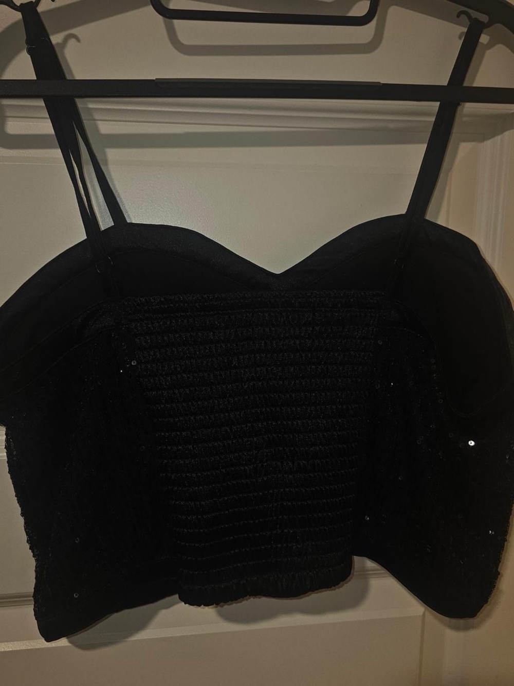 Black Smocked Sequin Spaghetti-Strap Camisole